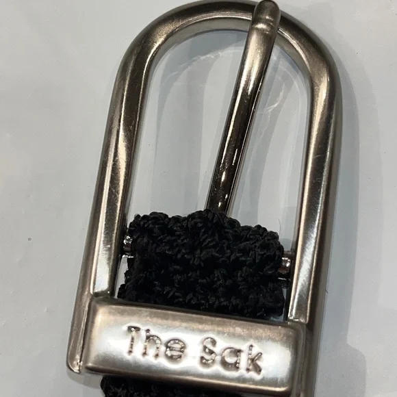 THE SAK BLACK Belt Woven Women's Size Medium 1” wide silver buckle TEXTURED BELT - Picture 11 of 11